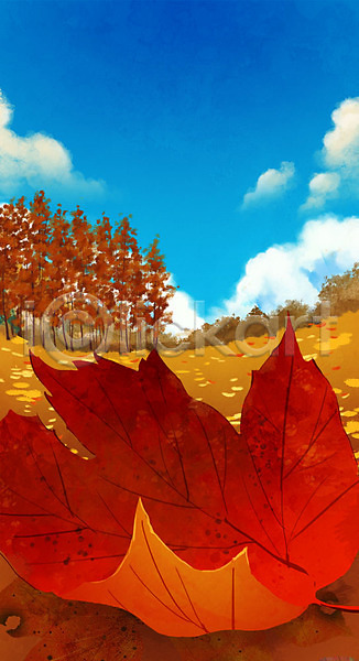 감성 사람없음 PSD 일러스트 가을(계절) 가을배경 구름(자연) 나무 낙엽 백그라운드 자연 풍경(경치)