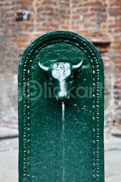 사람없음 JPG 포토 해외이미지 금속 동물 물 분수 소 역사 유럽 음료 이탈리아 조각상 철 초록색 해외202004 황소