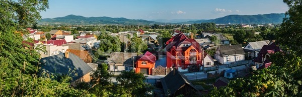 사람없음 JPG 포토 해외이미지 건물 나무 도시 도시풍경 마을 맑음 빛 산 언덕 오렌지 이웃 주택 지역 초록색 컬러풀 타운 풍경 해외202004 해외포토 햇빛