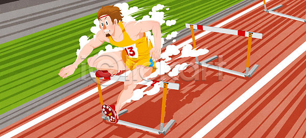 역동적 남자 성인 한명 PSD 일러스트 달리기 속도 스포츠 연기 올림픽 허들 허들경기