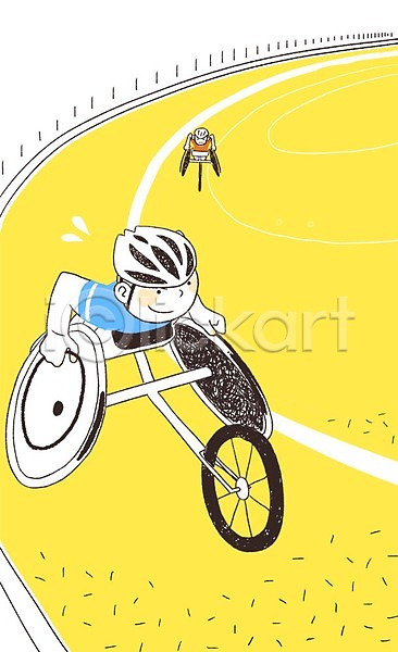 감동 희망 남자 두명 성인 PSD 일러스트 경기 꿈 도전 스포츠 올림픽 운동선수 자전거 장애인 패럴림픽 헬멧