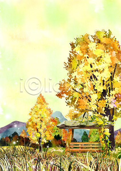 사람없음 PSD 일러스트 가을(계절) 가을배경 계절백그라운드 나무 단풍 산 야외 오두막 주간 풀잎 풍경(경치)