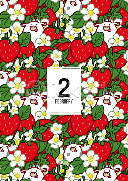 사람없음 PSD 일러스트 2 2월 겨울 겨울배경 꽃 달력 딸기 백그라운드 소 십이지신 패턴 패턴백그라운드