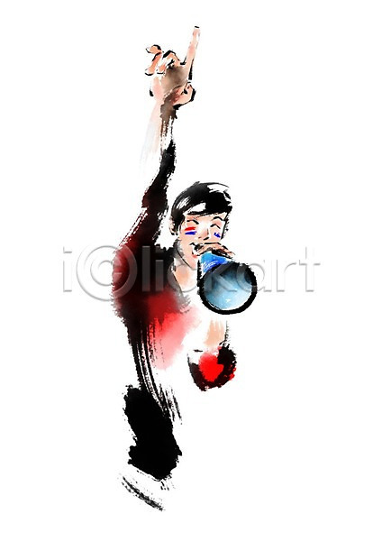 남자 한명 PSD 앞모습 일러스트 들기 붉은악마 상반신 서기 손짓 외침 월드싸커 응원 캘리그라피 확성기