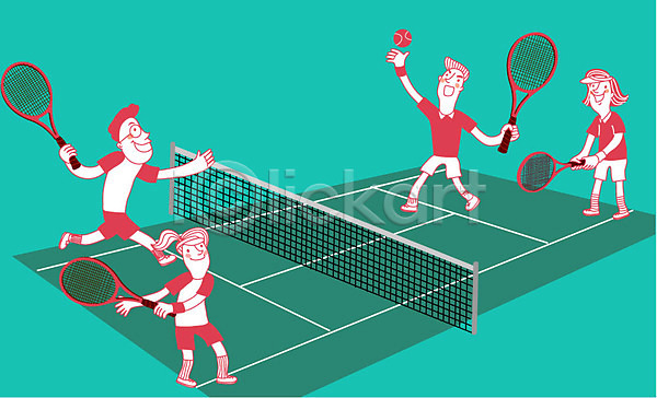 남자 어린이 여러명 여자 AI(파일형식) 일러스트 운동회날 체육대회 테니스 테니스공 테니스라켓 테니스장