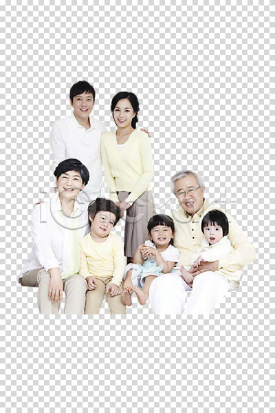 행복 화목 30대 60대 남자 노년 성인 소녀(어린이) 소년 아기 어린이 여러명 여자 한국인 PNG 앞모습 편집이미지 가족 가족사진 대가족 딸 며느리 미소(표정) 부모 서기 손녀 손자 앉기 편집 편집소스 할머니 할아버지