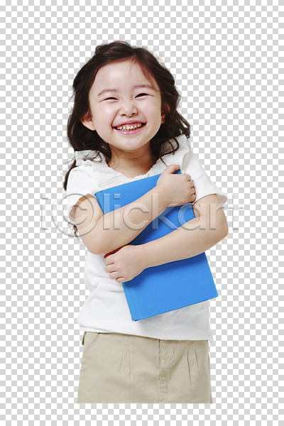 소녀한명만 어린이만 여자 유치원생 한국인 한명 PNG 앞모습 편집이미지 들기 미소(표정) 상반신 서기 안기 어린이교육 책 편집 편집소스
