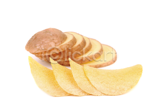 사람없음 JPG 포토 해외이미지 감자 감자칩 과자 단면 슬라이스 실내 쌓기 짠맛 해외202004 흰배경