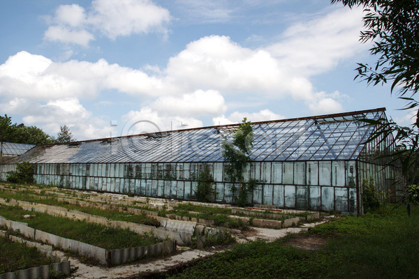 사람없음 JPG 포토 해외이미지 건축양식 농업 시골 야외 여름(계절) 옛날 온실 유리 전통 정원 지붕 창문 초록색 해외202004