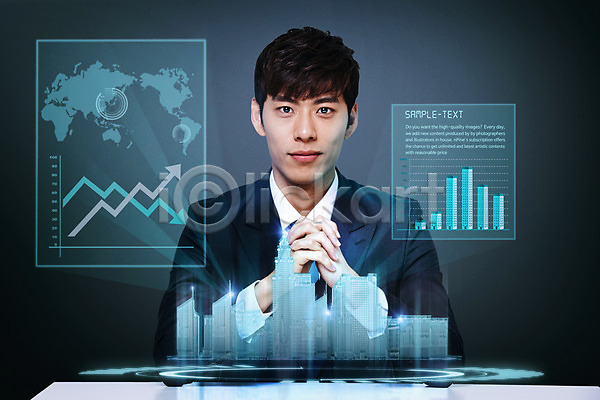 남자 성인 한국인 한명 JPG 디지털합성 편집이미지 그래프 그래픽 도시 빌딩 증강현실 컴퓨터그래픽 편집 합성 홀로그램