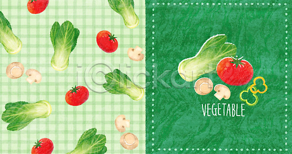 사람없음 PSD 일러스트 버섯 아기자기 양송이 채소 청경채 토마토 패턴 패턴백그라운드