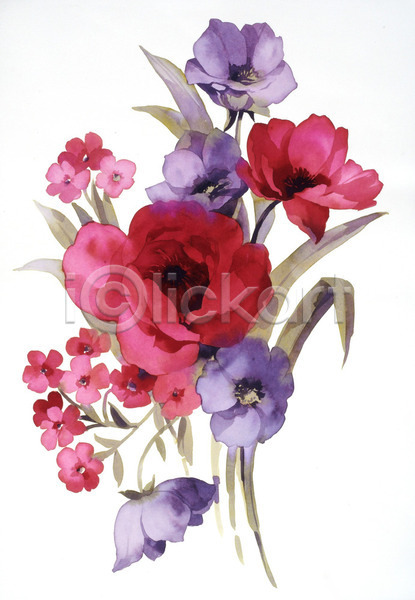 사람없음 JPG 일러스트 해외이미지 그림 꽃다발 꽃잎 번짐 붓터치 수채화(물감) 식물 해외202004