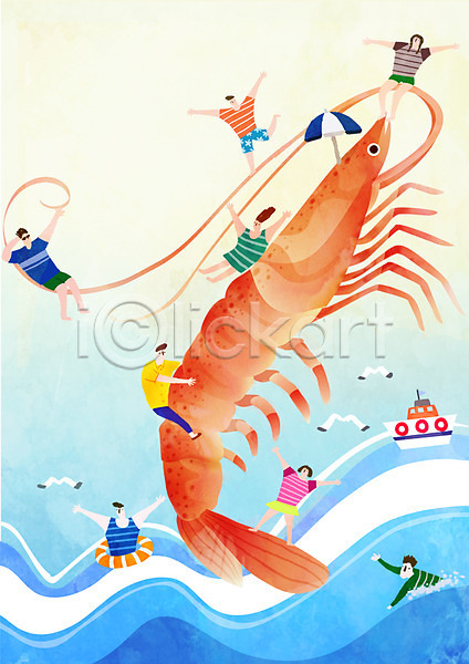 즐거움 남자 성인 여러명 여자 PSD 일러스트 대하 대한민국축제 바다 배 수영 지역축제 축제 튜브 파라솔 한국