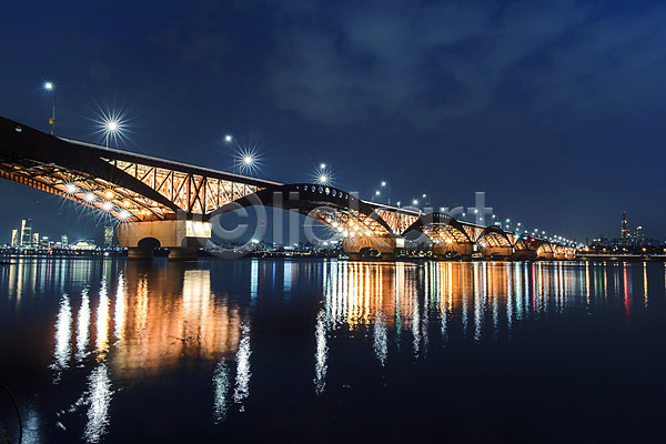 사람없음 JPG 포토 가로등 다리(건축물) 도시풍경 반사 서울 성산대교 야간 야경 야외 조명 풍경(경치) 한강
