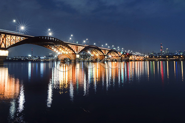 사람없음 JPG 포토 가로등 다리(건축물) 도시풍경 반사 서울 성산대교 야간 야경 야외 조명 풍경(경치) 한강