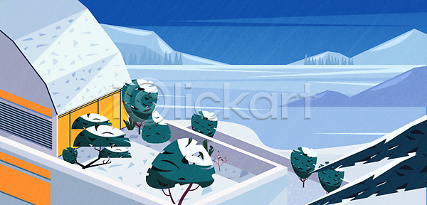 사람없음 AI(파일형식) 일러스트 건물 건축물 겨울 나무 눈(날씨) 바다 산 옥상 풍경(경치)