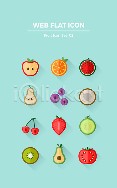 사람없음 AI(파일형식) 아이콘 플랫아이콘 단면 딸기 멜론 배(과일) 사과 세트 수박 아보카도 오렌지 체리 코코넛 키위 토마토 포도