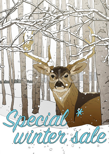 사람없음 PSD 일러스트 겨울 눈(날씨) 사슴 세일 쇼핑 아트툰 포스터 한마리