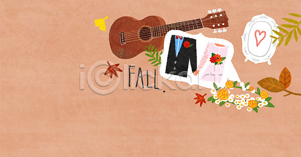 사람없음 PSD 일러스트 가을(계절) 가을배경 결혼 기념사진 꽃 낙엽 백그라운드 신랑 신부(웨딩) 액자 우쿨렐레 하트 화관