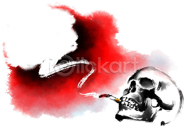 사람없음 PSD 일러스트 금연 담배 담배연기 담뱃불 빨간색 캘리그라피 해골 흡연