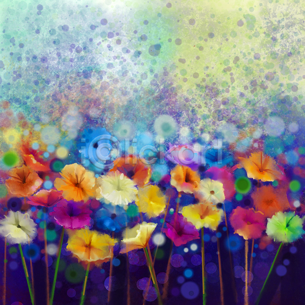 사람없음 JPG 포토 해외이미지 그림 꽃 미술 손그림 수채화(물감) 여러송이 파란색 해외202004