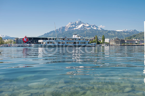 사람없음 JPG 포토 루체른 스위스 스위스국기 야외 유람선 유럽풍경 주간 풍경(경치) 해외풍경 호수