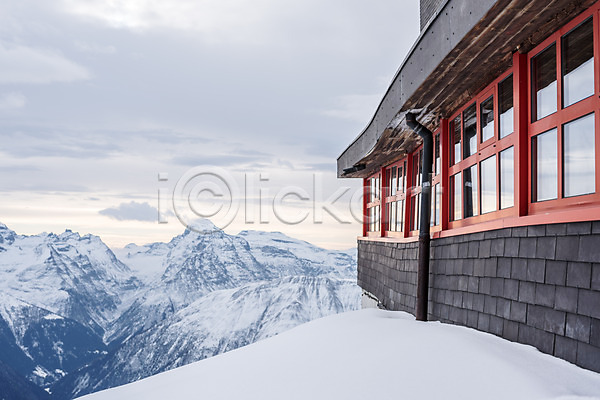 사람없음 JPG 포토 겨울 겨울풍경 산장 스위스 야외 유럽풍경 자연 주간 풍경(경치) 해외풍경