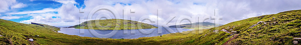 사람없음 JPG 포토 구름(자연) 바다 보가르섬 야외 자연 주간 초원(자연) 파노라마 페로제도 풍경(경치) 하늘 해외풍경
