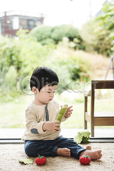 집중 남자 남자아기한명만 아기 한국인 한명 JPG 옆모습 포토 거실 놀이 실내 앉기 장난감 전신 채소