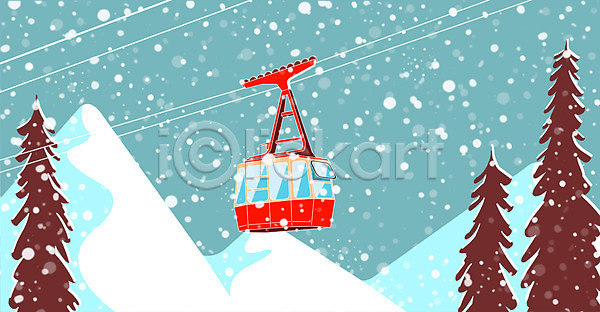 사람없음 PSD 일러스트 겨울 겨울여행 나무 눈(날씨) 산 여행 케이블카