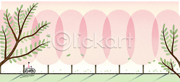 감성 성인 한명 PSD 일러스트 국내일러스트 나무 나뭇잎 백그라운드 벚꽃 벚나무 봄 봄배경 자연 자전거 전신 풍경(경치)