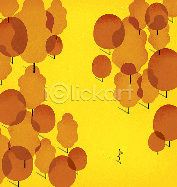 감성 성인 한명 PSD 일러스트 가을(계절) 가을배경 걷기 나뭇가지 낙엽 단풍 백그라운드 자연 전신 풍경(경치)