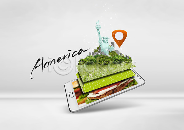 사람없음 PSD 편집이미지 관광지 미국 음식 자유의여신상 지도 편집 해외여행 핸드폰 햄버거