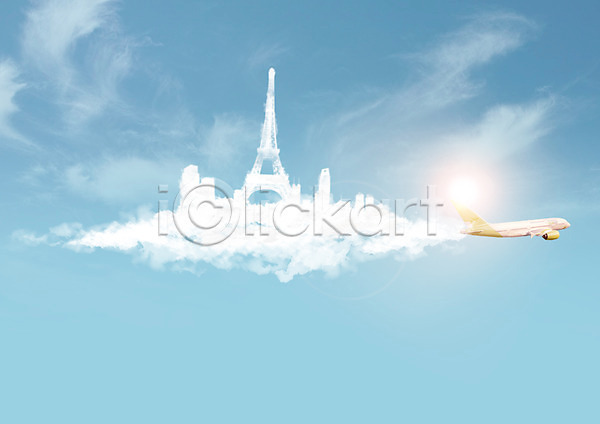 사람없음 PSD 편집이미지 구름(자연) 비행기 에펠탑 편집 하늘 해외여행