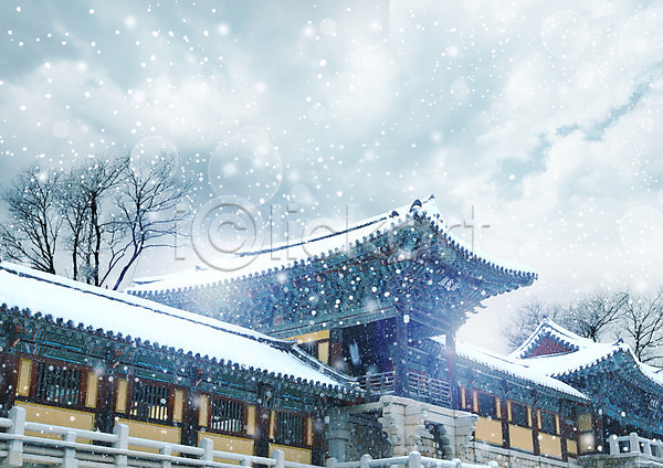 사람없음 PSD 편집이미지 겨울 구름(자연) 나무 눈(날씨) 명절 편집 하늘 한국 한국건축 한옥