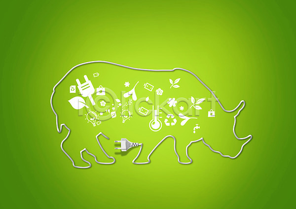 사람없음 PSD 편집이미지 그린캠페인 나뭇잎 동물모양 온도계 자연보호 재활용 전구 전기에너지 체온계 초록색 코뿔소 편집 플러그 화살표