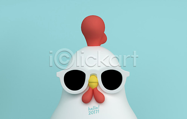 사람없음 3D PSD 디지털합성 편집이미지 2017년 3D캐릭터 HELLO 닭 닭띠 닭캐릭터 새해 선글라스 정유년(2017년) 캐릭터 편집 한마리