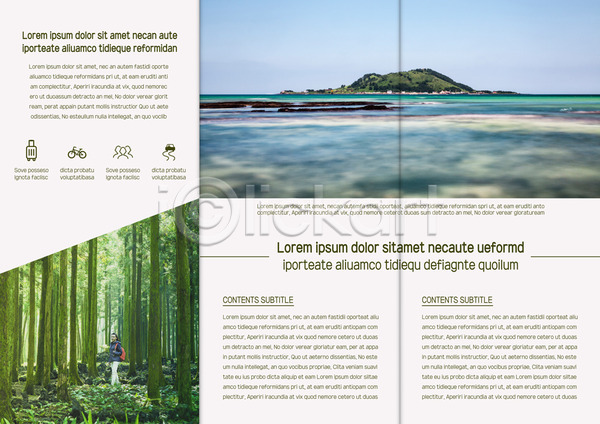 20대 성인 여자 한국인 한명 AI(파일형식) 템플릿 3단접지 나무 내지 리플렛 바다 북디자인 북커버 섬 숲 자연 출판디자인 트래킹 팜플렛 표지디자인