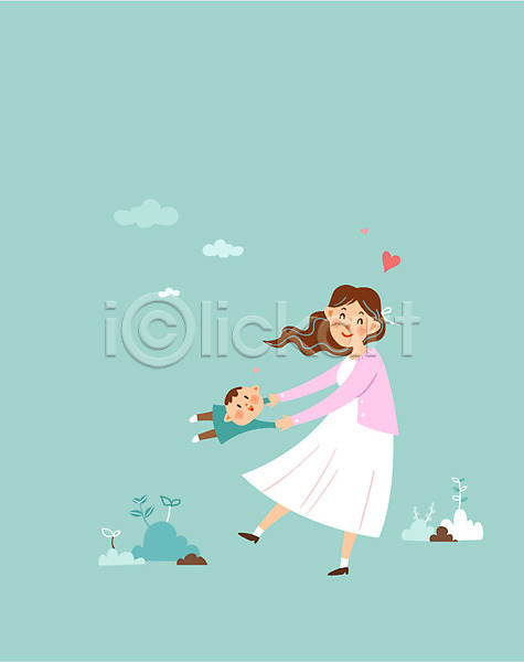 사랑 행복 남자 두명 성인 아기 여자 AI(파일형식) 일러스트 프레임일러스트 가족 구름(자연) 식물 웃음 전신 하트