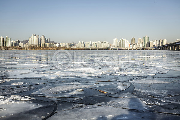 사람없음 JPG 포토 겨울 결빙 빌딩 서울 야외 얼음 여의도 주간 하늘 한강