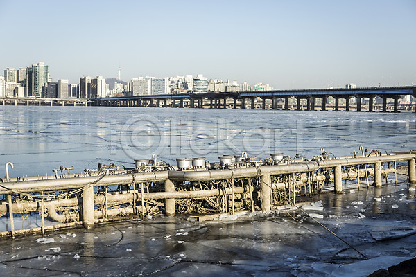 사람없음 JPG 포토 겨울 결빙 다리 마포대교 빌딩 서울 야외 얼음 여의도 주간 철조물 하늘 한강