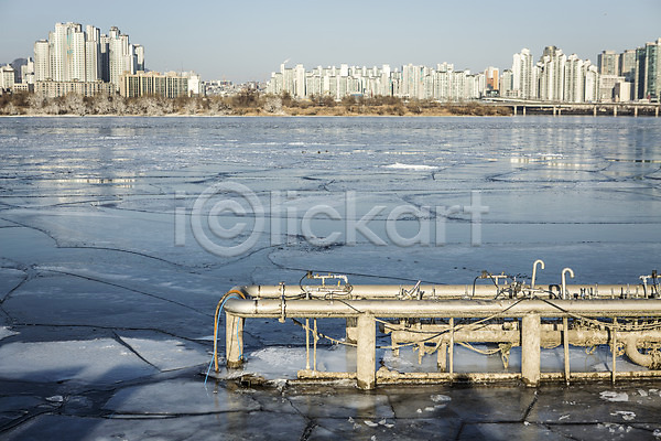 사람없음 JPG 포토 겨울 결빙 빌딩 서울 야외 얼음 여의도 주간 철조물 하늘 한강