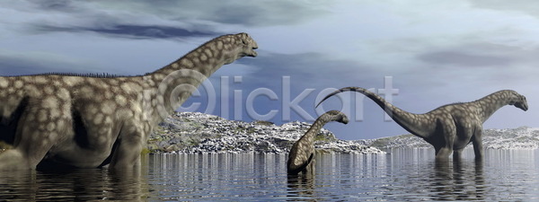 사람없음 3D JPG 해외이미지 공룡 그래픽 물 세마리 하늘 해외202004 해외포토