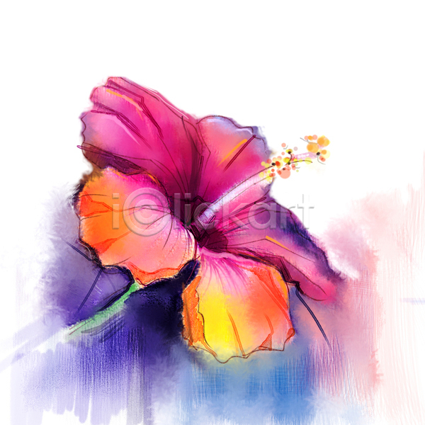 사람없음 JPG 포토 해외이미지 그림 꽃 미술 보라색 손그림 수채화(물감) 한송이 해외202004 히비스커스